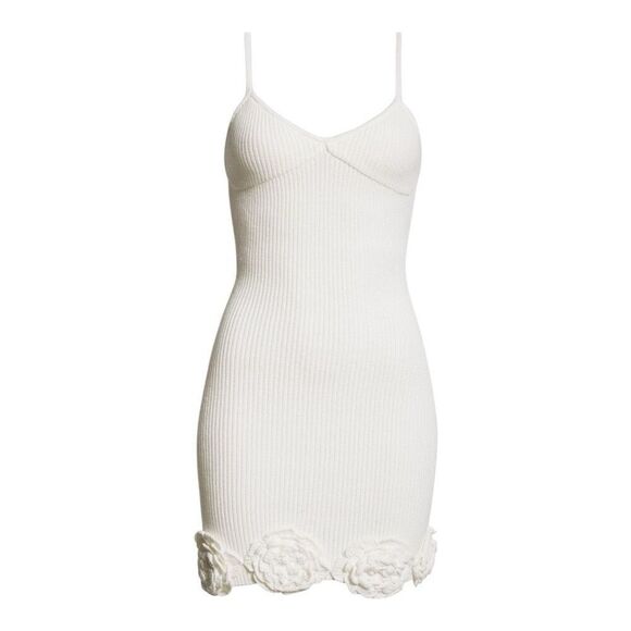 ELEXIAY Tami Rib Empire Waist Minidress handmade crochet In White size M NWT - Picture 6 of 12